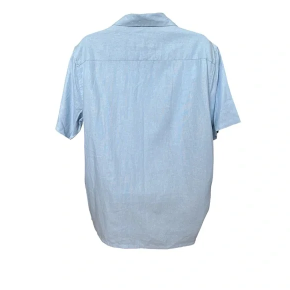 BLUENOTES Linen Blend Blue Casual Button Down, Large - Picture 5 of 6